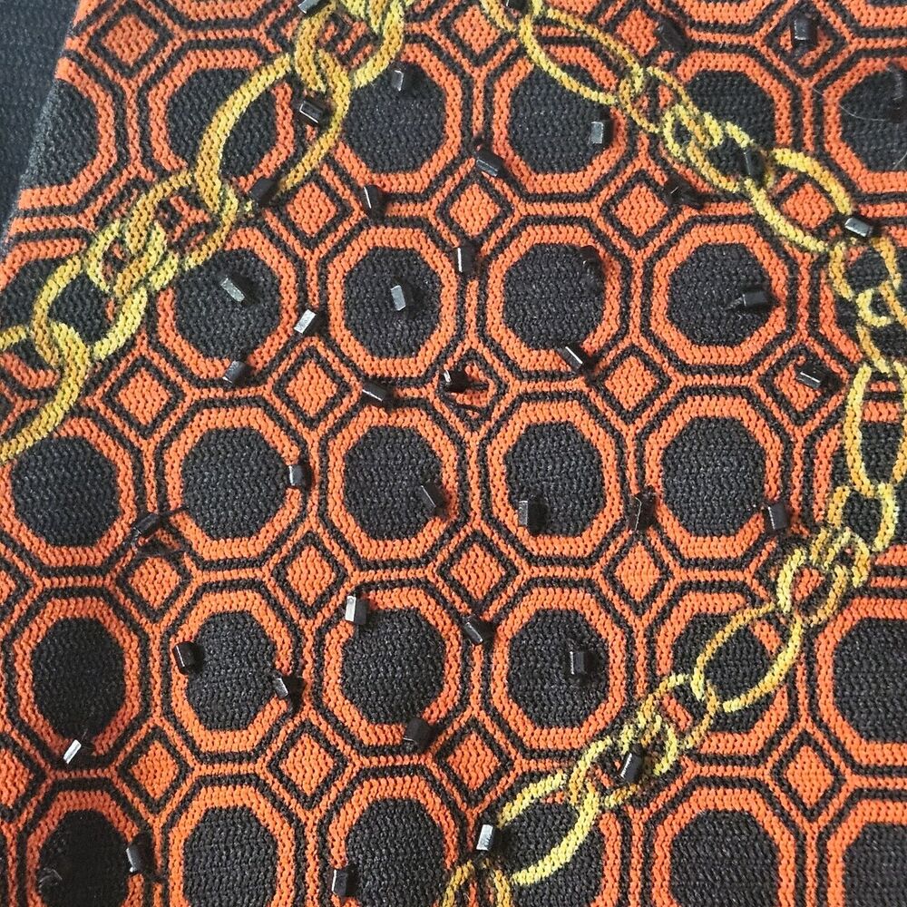 Jones New York Womens M‎ Faux Wrap Blouse Long Sleeve Chain Print Orange Black - Picture 4 of 9